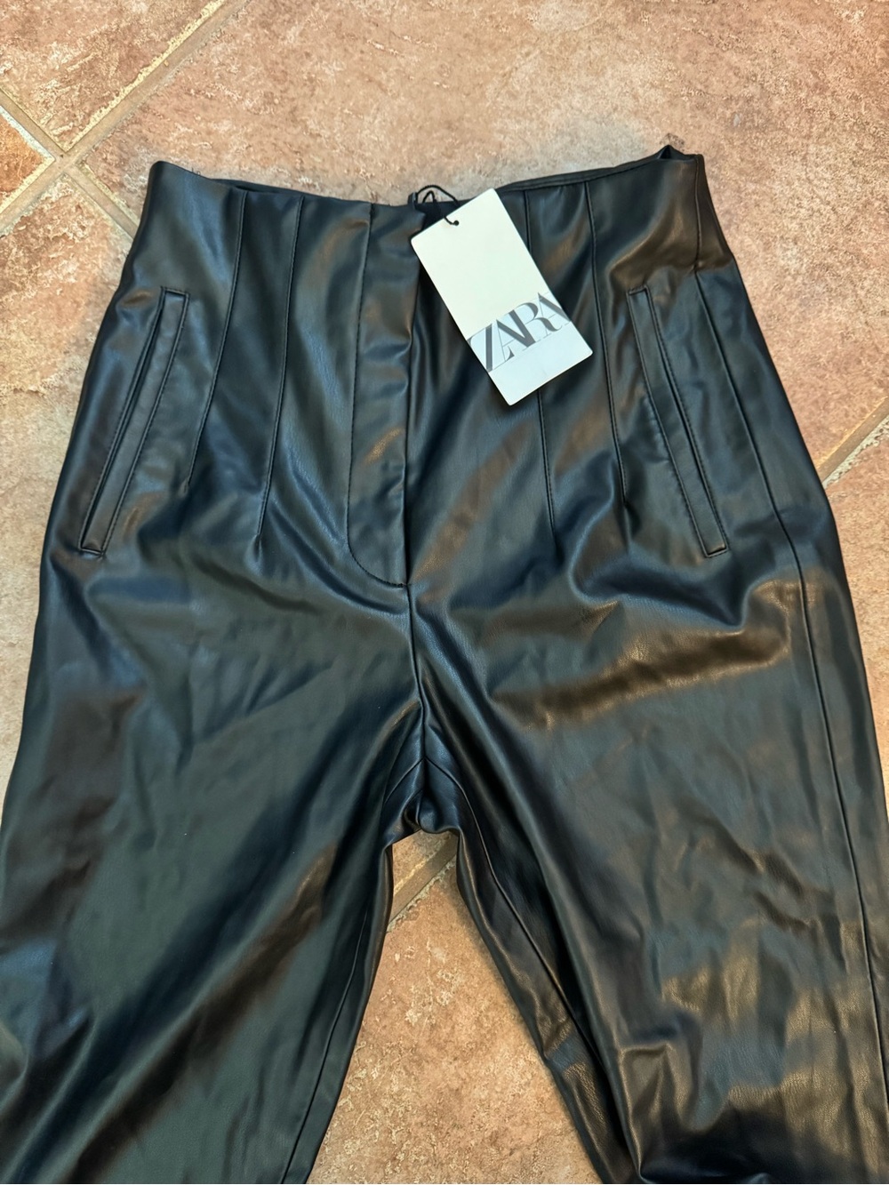 Zara Black Faux Leather High-Rise Trousers